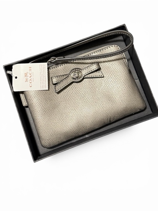Coach Handbags - NWT Coach Metallic Leather Bow Wristlet | Pewter Silver | Gift Box Included
